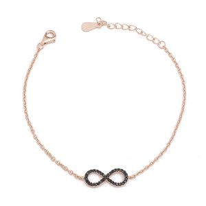 Sterling silver 925°  rose plated black cz infinity bracelet