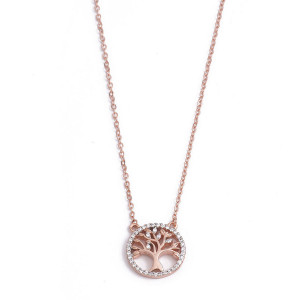 Sterling silver 925° rose plated cz tree of life necklace