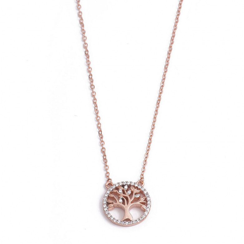 Sterling silver 925° rose plated cz tree of life necklace