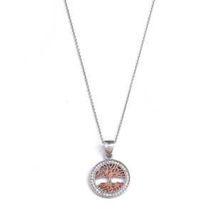 Sterling silver 925° two tone cz tree of life pendant. Chain not included.