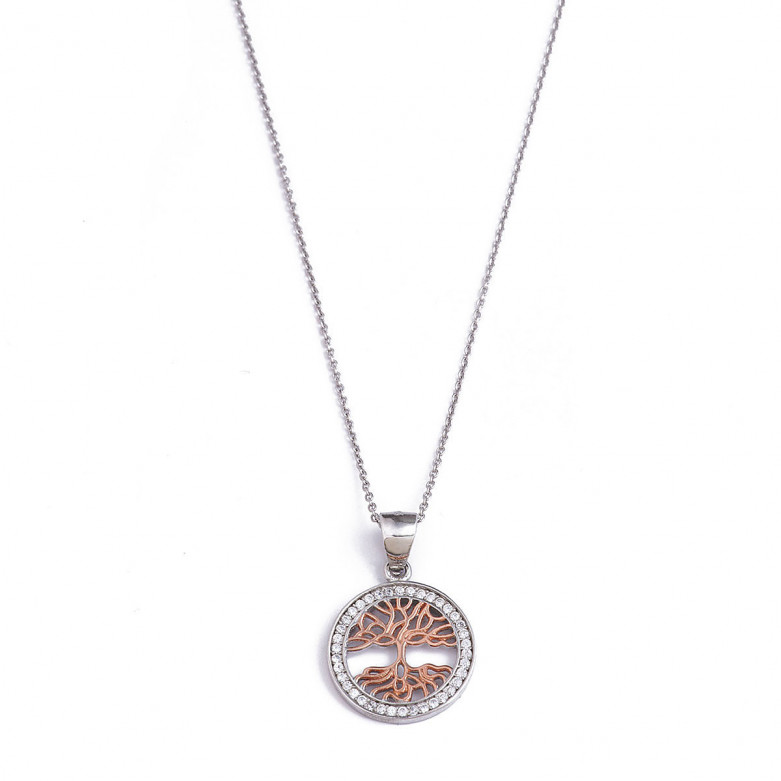 Sterling silver 925° two tone cz tree of life pendant. Chain not included.