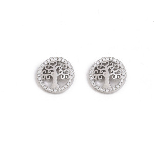 Sterling silver 925°. Cz tree of life earrings