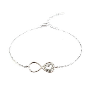 Sterling silver 925° infinity bracelet with a cz heart inside the infinity.