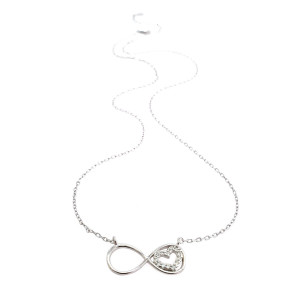 Sterling silver 925° infinity with cz heart necklace 
