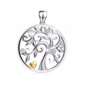 Sterling silver 925° rhodium tree of life rose heart pendant . Chain not included.