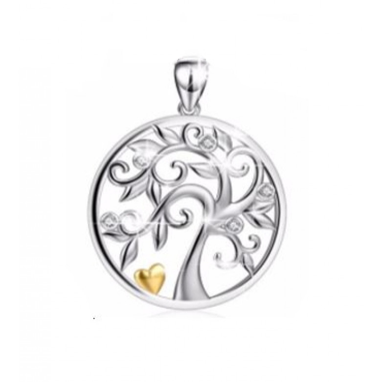 Sterling silver 925° rhodium tree of life rose heart pendant . Chain not included.