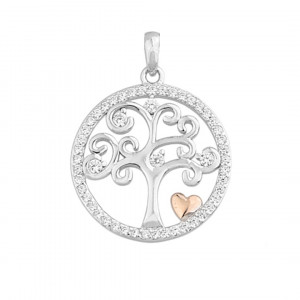 Sterling silver 925° two tone cz tree of life pendant. Chain not included.