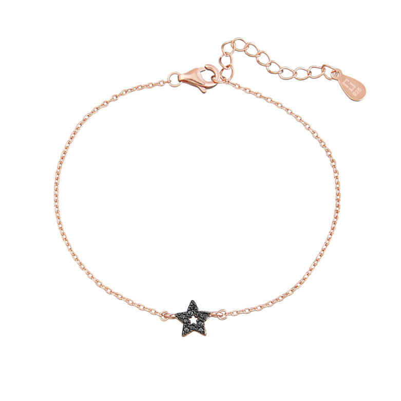 Sterling silver 925°  rose plated black cz star bracelet