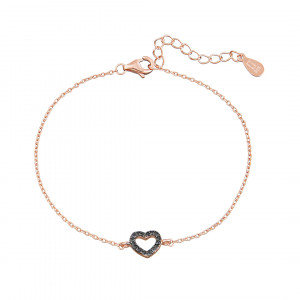 Sterling silver 925°  rose plated black cz heart bracelet