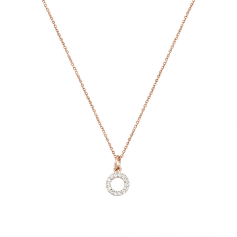 Sterling silver 925° rose plated clear cz circle pendant on a 45cm chain.