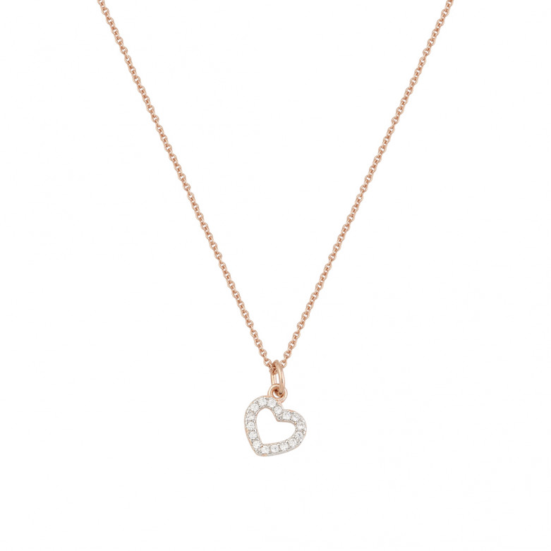 Sterling silver 925° rose gold heart with clear cz  on a 45 cm chain