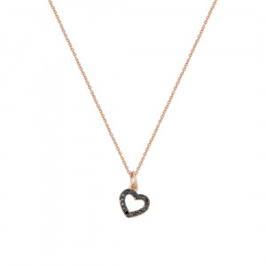 Sterling silver 925° rose gold heart with black cz  on a 40 cm chain