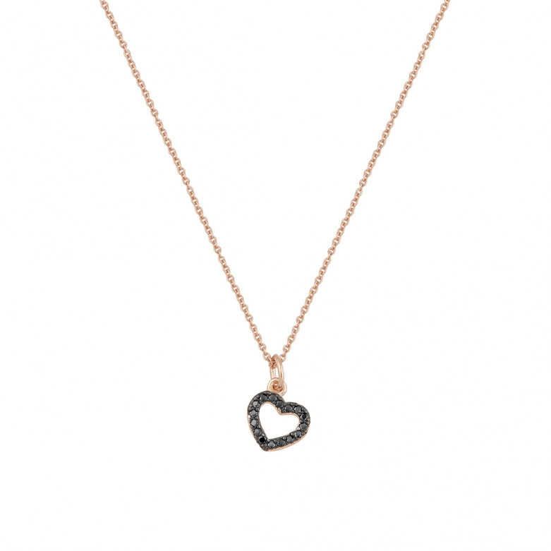 Sterling silver 925° rose gold heart with black cz  on a 40 cm chain