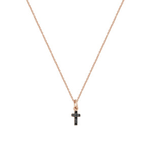 Sterling silver 925° rose plated black cz cross pendant on a 40cm chain