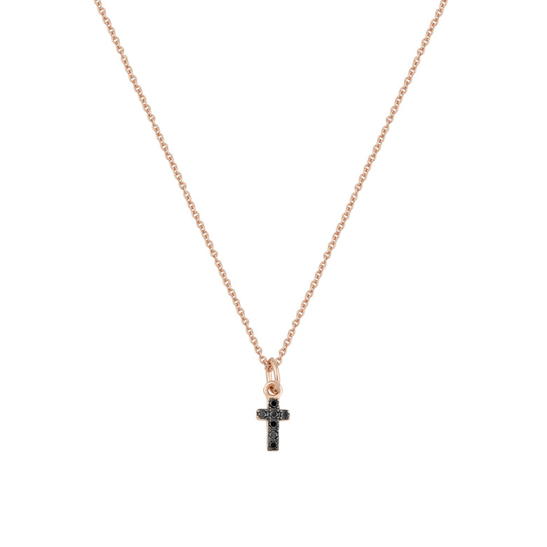 Sterling silver 925° rose plated black cz cross pendant on a 40cm chain