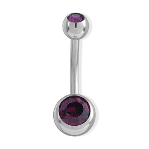 Belly ring , banana double crystal purple