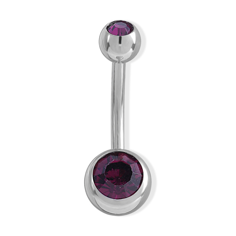 Belly ring , banana double crystal purple
