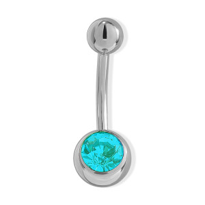 Blue zircon (light blue) belly banna , 1.6mm thick ,10mm long, 5mm top ball, 8mm bottom c.z.