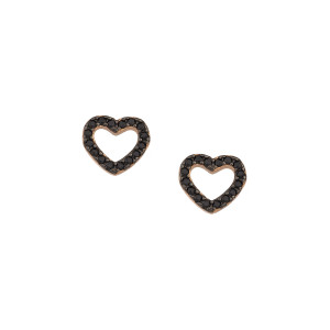 Sterling silver 925°. Rose plated black cz heart earring