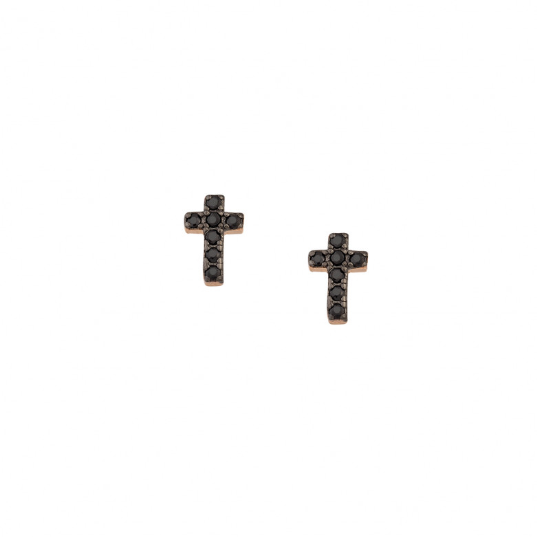 Sterling silver 925°. Rose plated black cz cross earring