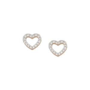 Sterling silver 925°. Rose plated clear cz heart earring