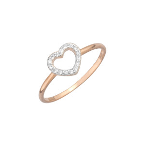 Silver rose plated clear cz heart ring