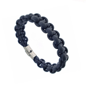 J4 Black survival bracelet with a polished stainless steel clasp.