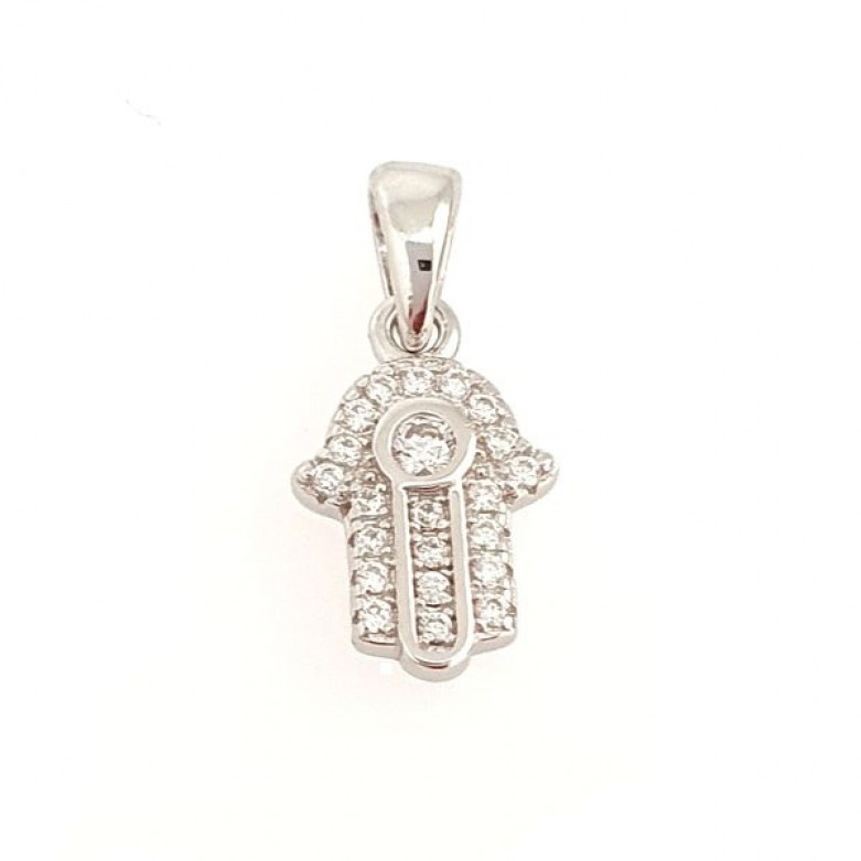 Sterling silver 925° pendant cz hamsa 