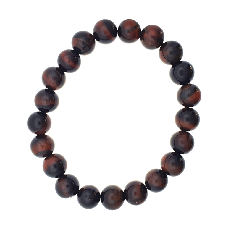 Semi precious 10mm tiger eye red round bead bracelet