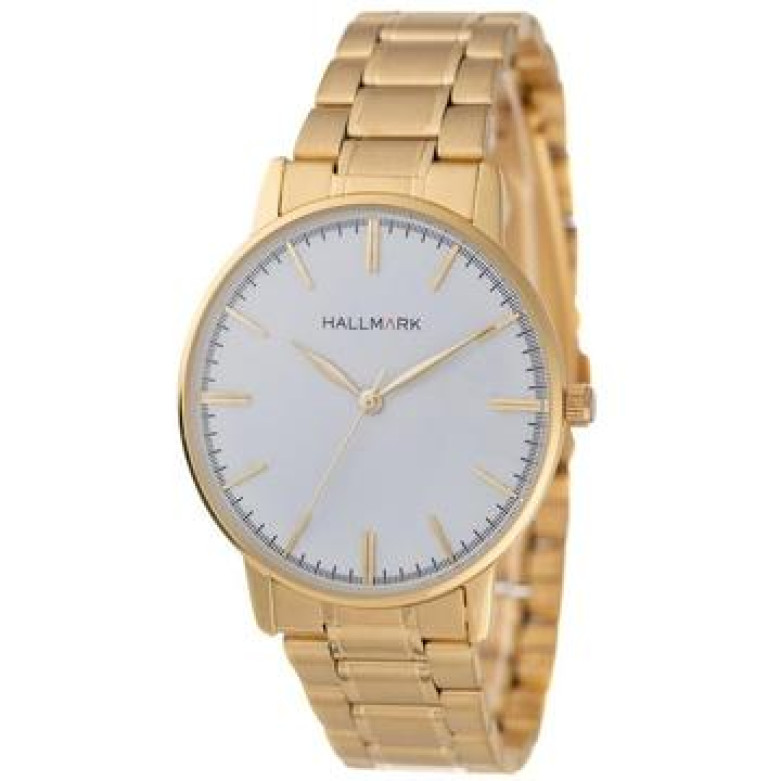 HALLMARK GENTS MENS GOLD ROUND BLET WHITE WATCH