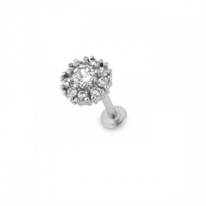 Flower Jeweled Cartilage Helix Tragus Piercing Ear Stud. Material : 316L Surgical Steel.Bar Size : 1.2x6mm. Priced per piece.