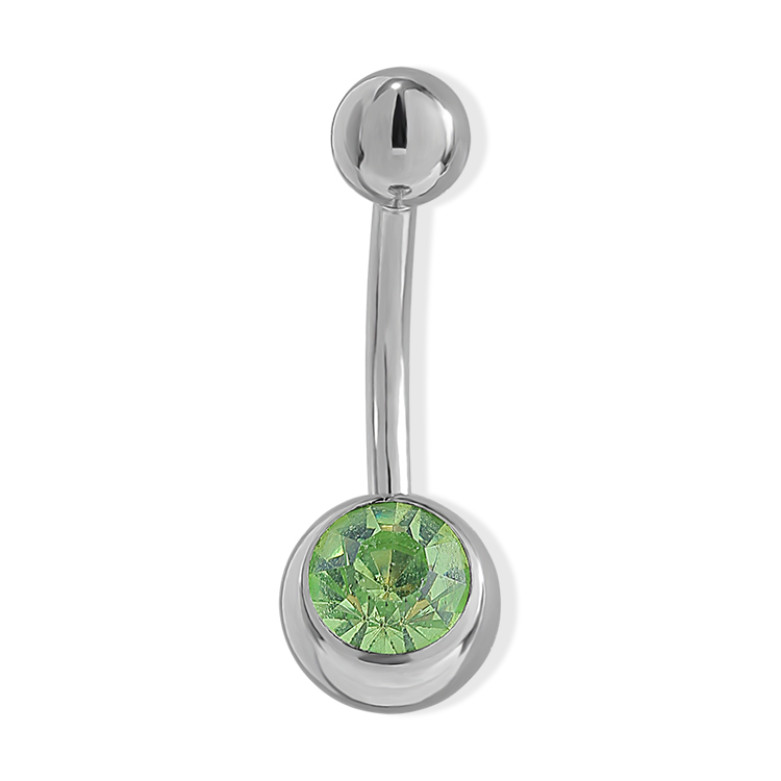 Peridot belly banna , 1.6mm thick ,10mm long, 5mm top ball, 8mm bottom c.z.