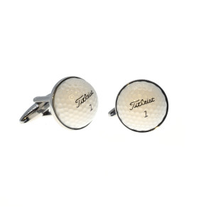 Golf ball cufflink with black and white enamel. Material (rhodium plated brass)