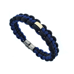 J4 Electric Blue and Black Paracord survival bracelet with a Sterling silver 925°  engravable band, and a stainless steel polished clasp. 