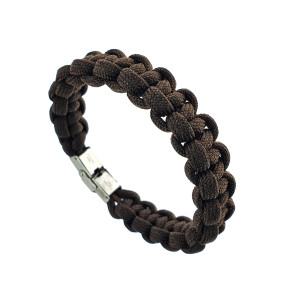 J4 Brown Paracord survival bracelet with a polished stainless steel clasp.