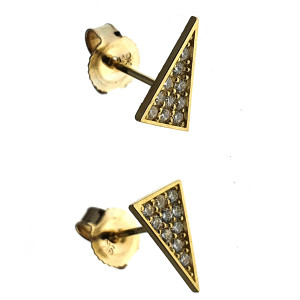 9ct Yellow gold cz pave pyramid stud earring.