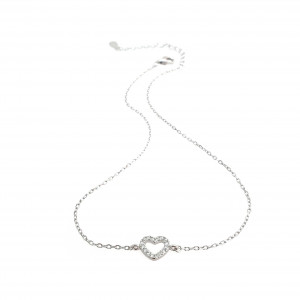 Sterling silver 925°   heart anklet with cz. 23cm plus 4cm extention.