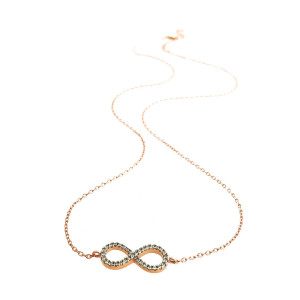 Sterling silver 925° rose plated infinity necklace with clear cz. 42cm plus 4cm extention.