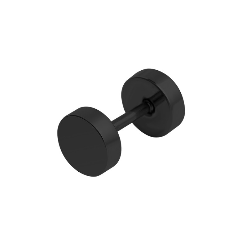 Single 6mm Stainless steel Black round ear plug. Single stud earring