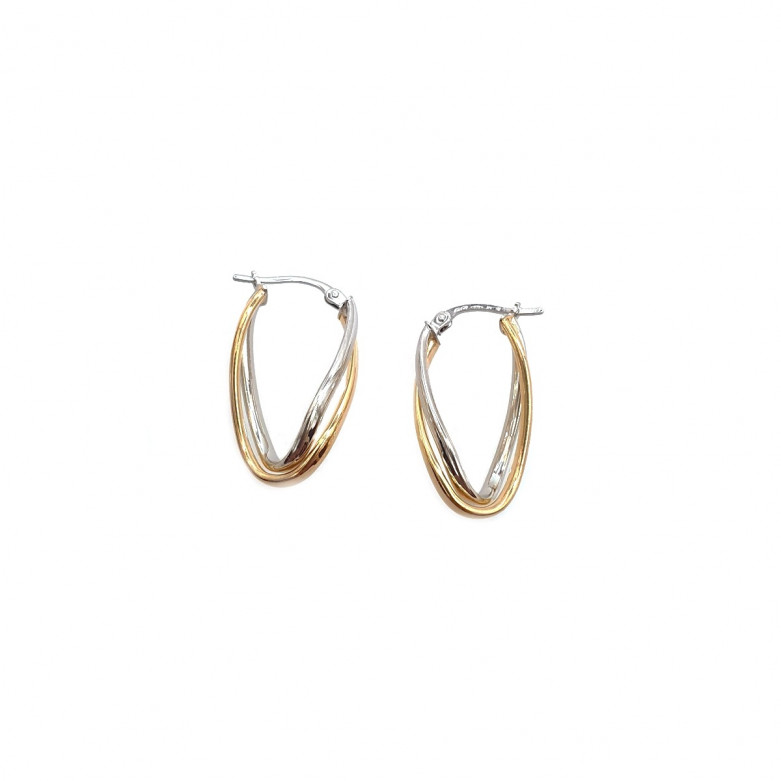 9ct two tone double oval twist hoop earring