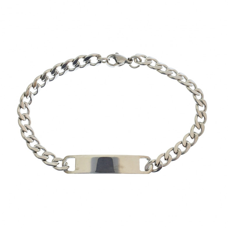 Stainless steel 6mm round curb I D bracelet  (plate 8x28mm), 20cm