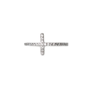 Sterling silver 925° rhodium cross ring with clear cz 