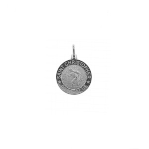 Sterling Silver 925°. 20mm round St Christopher. Pendant.