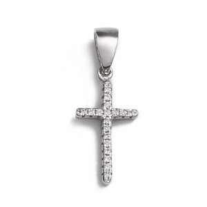 Sterling silver 925° rhd clear cz cross v loop