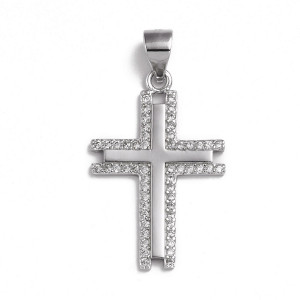 Sterling silver 925° rhodium cz outlined cross
