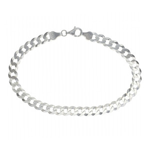 Sterling Silver 925°.Flat round curb chain 21cm, 135 gauge.