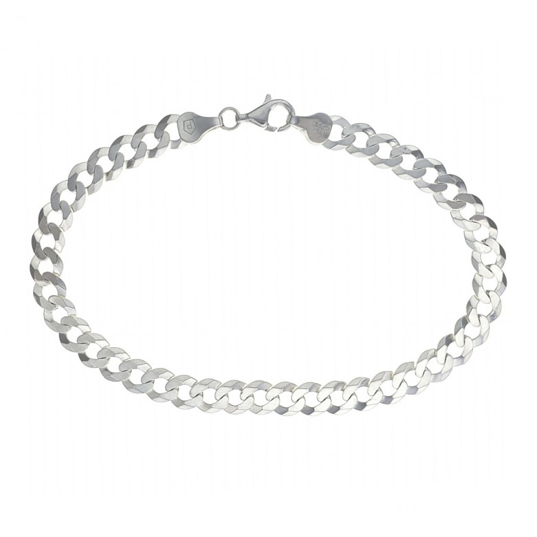 Sterling Silver 925°.Flat round curb chain 21cm, 135 gauge.