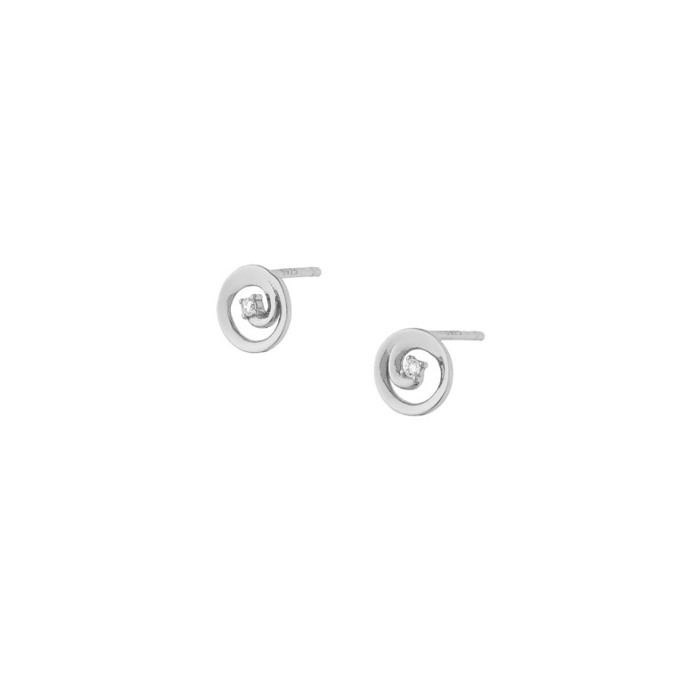 Sterling silver 925° cz stud earring ,framed with a spiral pattern, with rhodium.