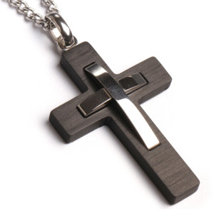 J4 Stainless steel and Carbon fiber cross. 45 x 31mm including a 60cm chain.