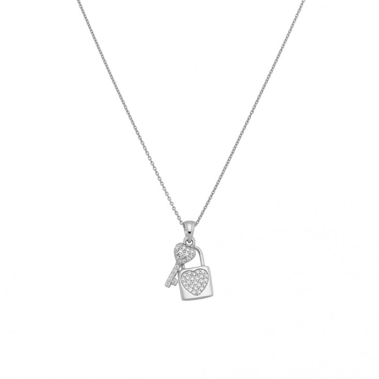 Sterling silver 925° c.z. lock and key pendant set . Chain not included